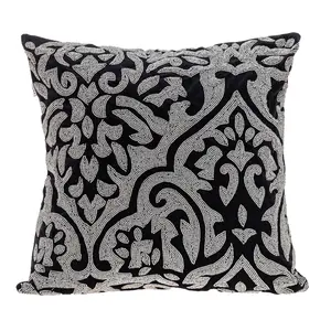 360 Stand Parkland PILM21458 Carmela Transitional Black Square Throw Pillow - Poly Velvet Fabric, Woven Texture, Beaded Detail, Indoor Use, Transitional Look, Square Cushion, Home Decorative Cushion
