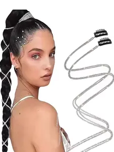 2Pcs Rhinestone Hair Chains for Women Charm Rhinestone Hair Jewelry Accessories Crystal Extensions Clips Silver Gold Pins for Braids