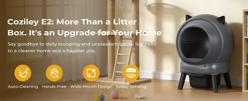 Self Cleaning Litter Box for Multiple Cats, E2 Automatic Cat Litter Box, Self-Cleaning Robot with Smart APP Control and Health Monitoring, Includes 2 Roll Trash Bag and Litter Mat, Grey