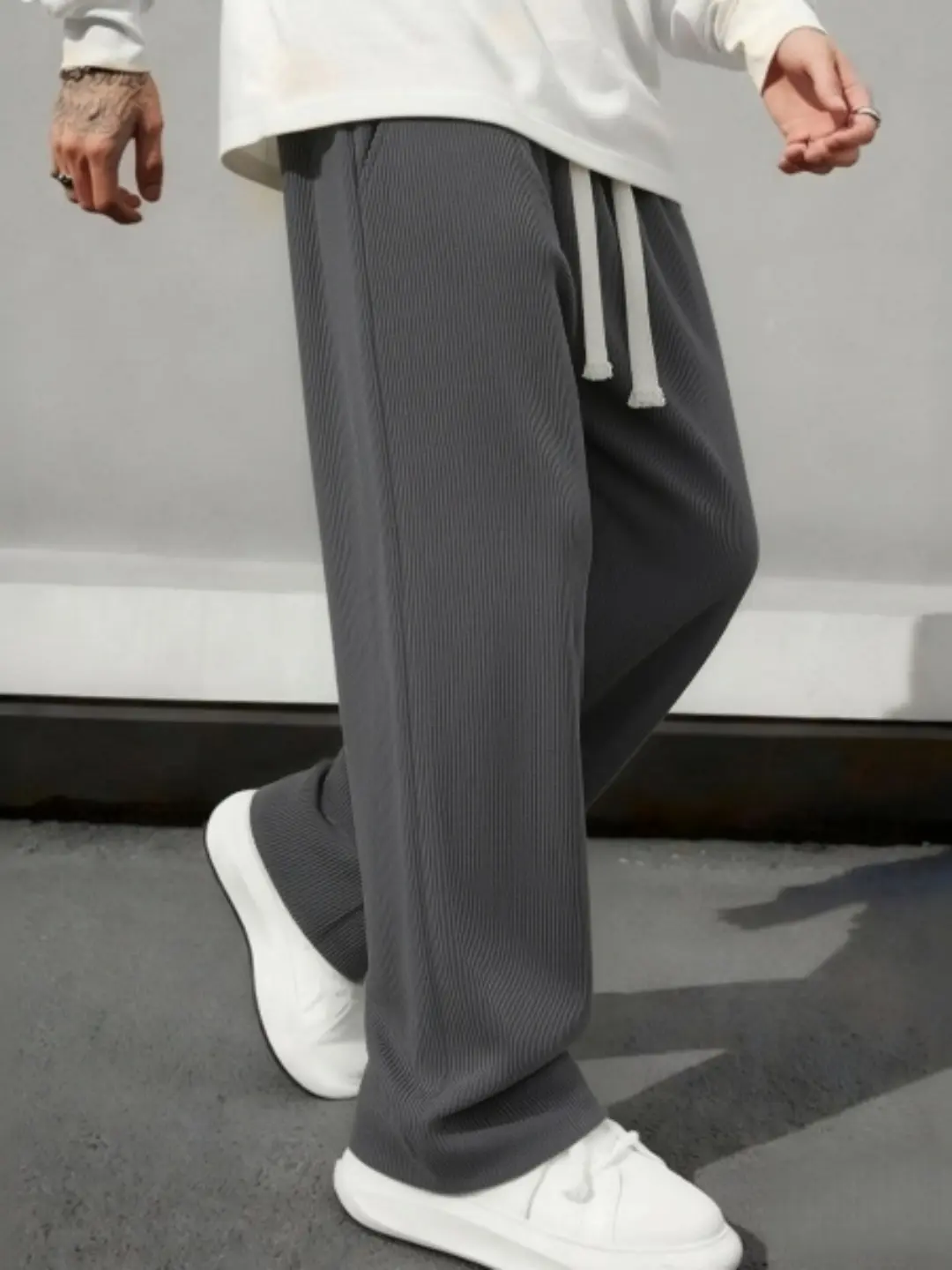 Men's Personalized Casual Plain Corduroy Pants - Dark Gray, Loose Fit, Straight Cut, Uncuffed Legs, Comfy Daily Menswear Bottoms
