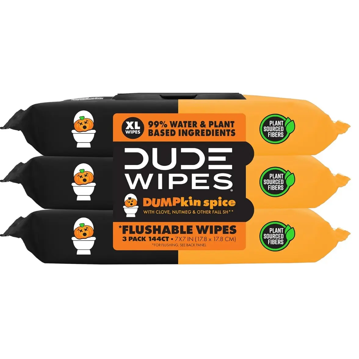 Choose Your Scent | DUDE paper Wipes Limited Edition DUMPkin Spice, Extra Large Fall Scented Flushable Wet Wipes, 48 Count, 3 Pack (144 Total)