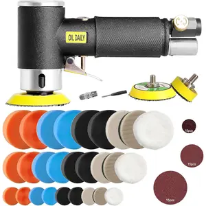 Mini Random Orbital Pneumatic Air Sander Kit for Auto Sanding with 1/2/3inch Polishing Sponge Wool Pads Sandpapers Buffer Sander Kit