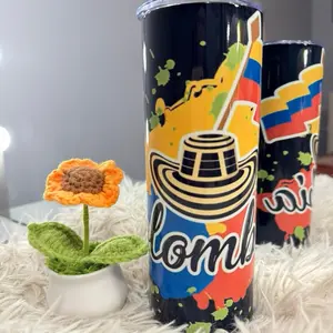 Colombia Tumbler with Vibrant Map Design and Traditional Hat Graphic for Coffee Lovers