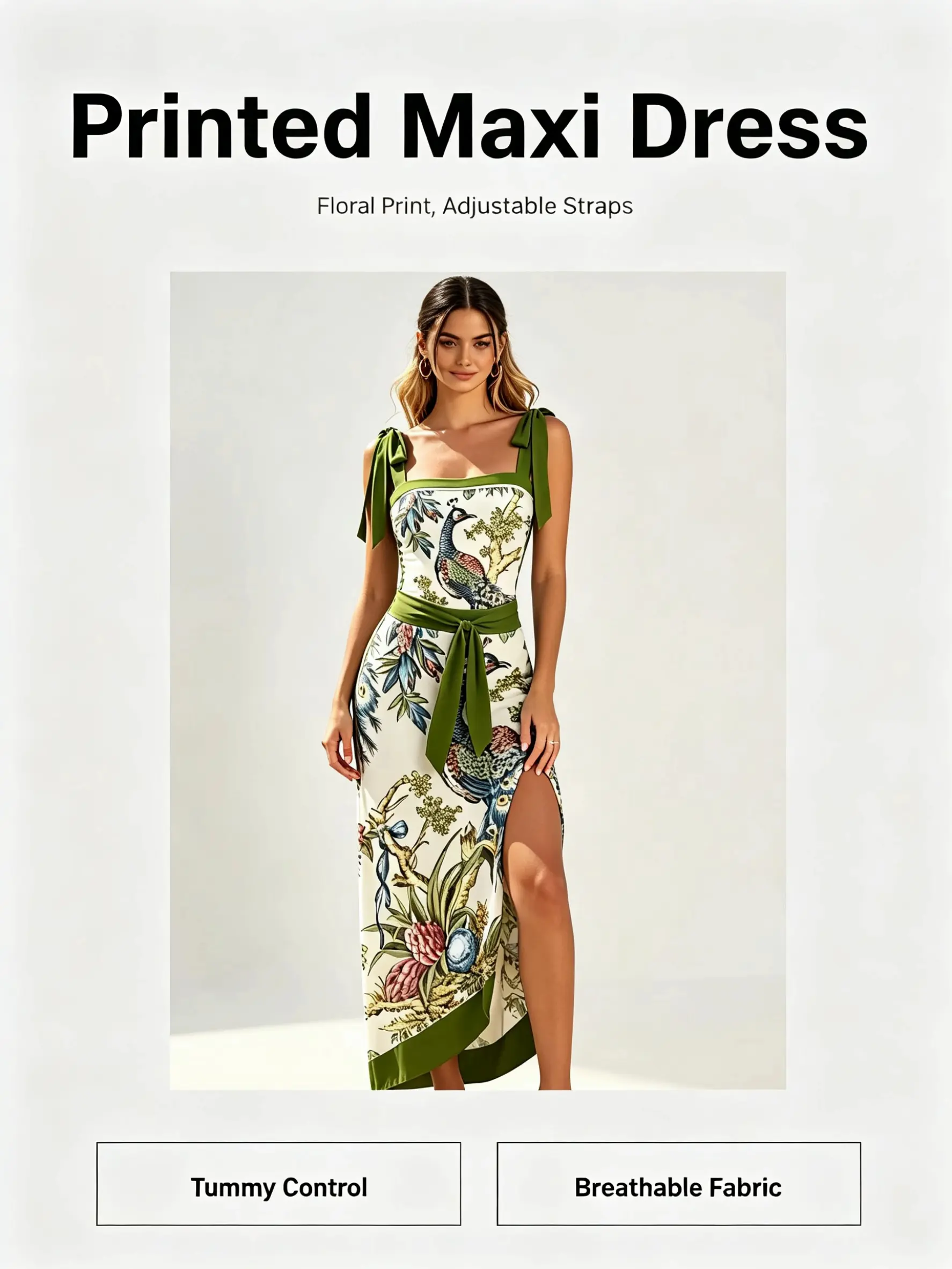 Women's Swimwear Set, 2-Piece Ethnic Peacock Print Swimsuit with Tie Sarong, Vintage Square Neck Tummy Control Stretch Fabric, Two Piece Set, Sleeveless