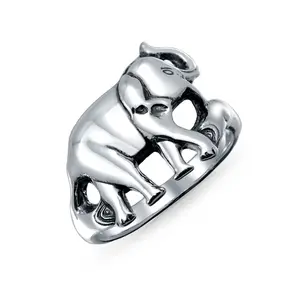 Good Luck Trunk Up Zoo Animal Elephant Ring .925 Sterling Silver