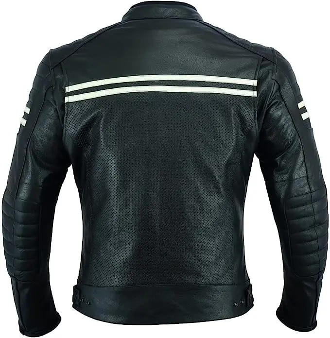 INTAN Mens Black Perforated Motorcycle Leather Jacket with 5 Ce Protectors For Motorbike Riders CJ-010-A (3XL)