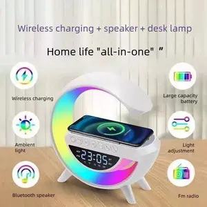 Multifunctional Atmosphere Night Light with Bluetooth Speaker Alarm Clock & Wireless Charger for Bedroom Bedside Speaker Ideal for Students Men