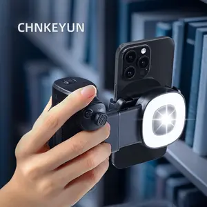 SLR style handle, mobile phone camera handle fill light, with wireless shutter-suitable for iPhone and Android phones, 90° rotating Bluetooth selfie stick holder, very suitable for Vlog, selfie and stable shooting accessories