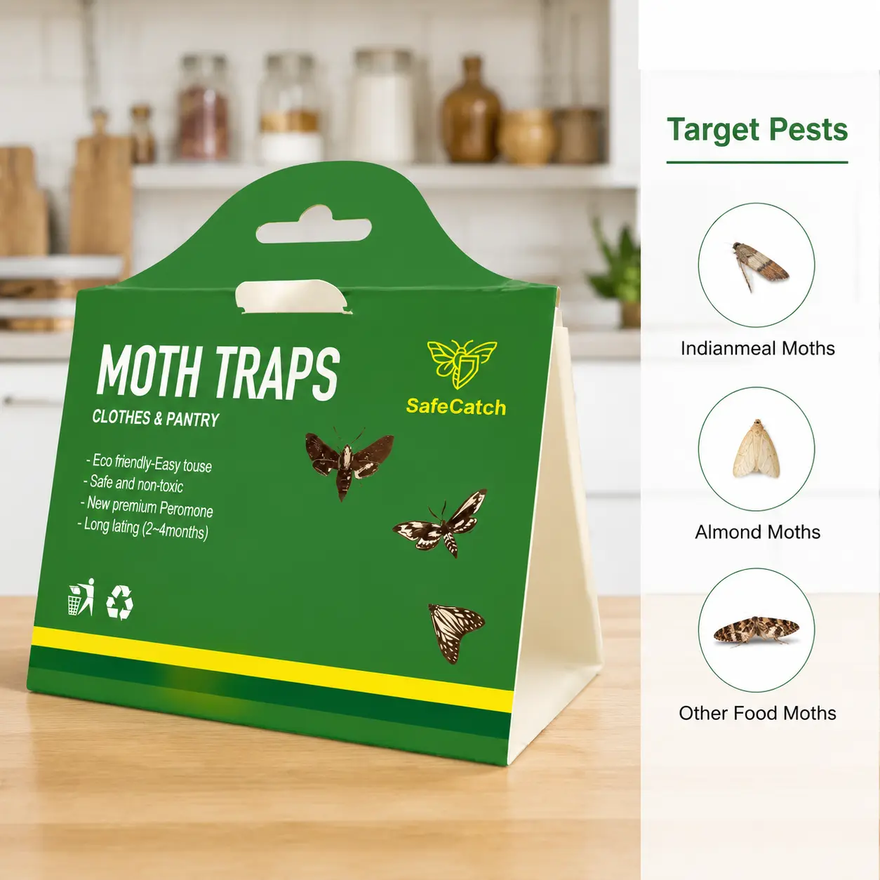 Double Potent Pantry Moth Traps with Pheromones Prime, Sticky Indian Meal Moth Traps for Kitchen, How to Get Rid of Moths in House (10 Pack)