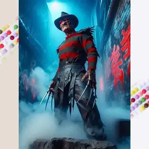 5D DIY Full Drill Round Diamond Painting - Diamond Art Kit, Scary Characters, Red and Black Stripes, Claw Mosaic, Canvas - DIY Wall Decor, Home Wall Decoration, Suitable for Halloween, Christmas, Birthday, and Anniversary Gifts.