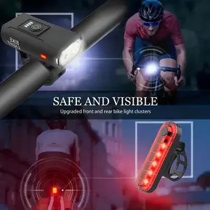 New 2-piece LED bicycle light set, USB rechargeable with power indicator, mountain/road bike front flashlight and rear taillight, IPX4 waterproof rating, bicycle flashlight, night riding equipment, lightweight design,small bicycle light, long-lasting bats