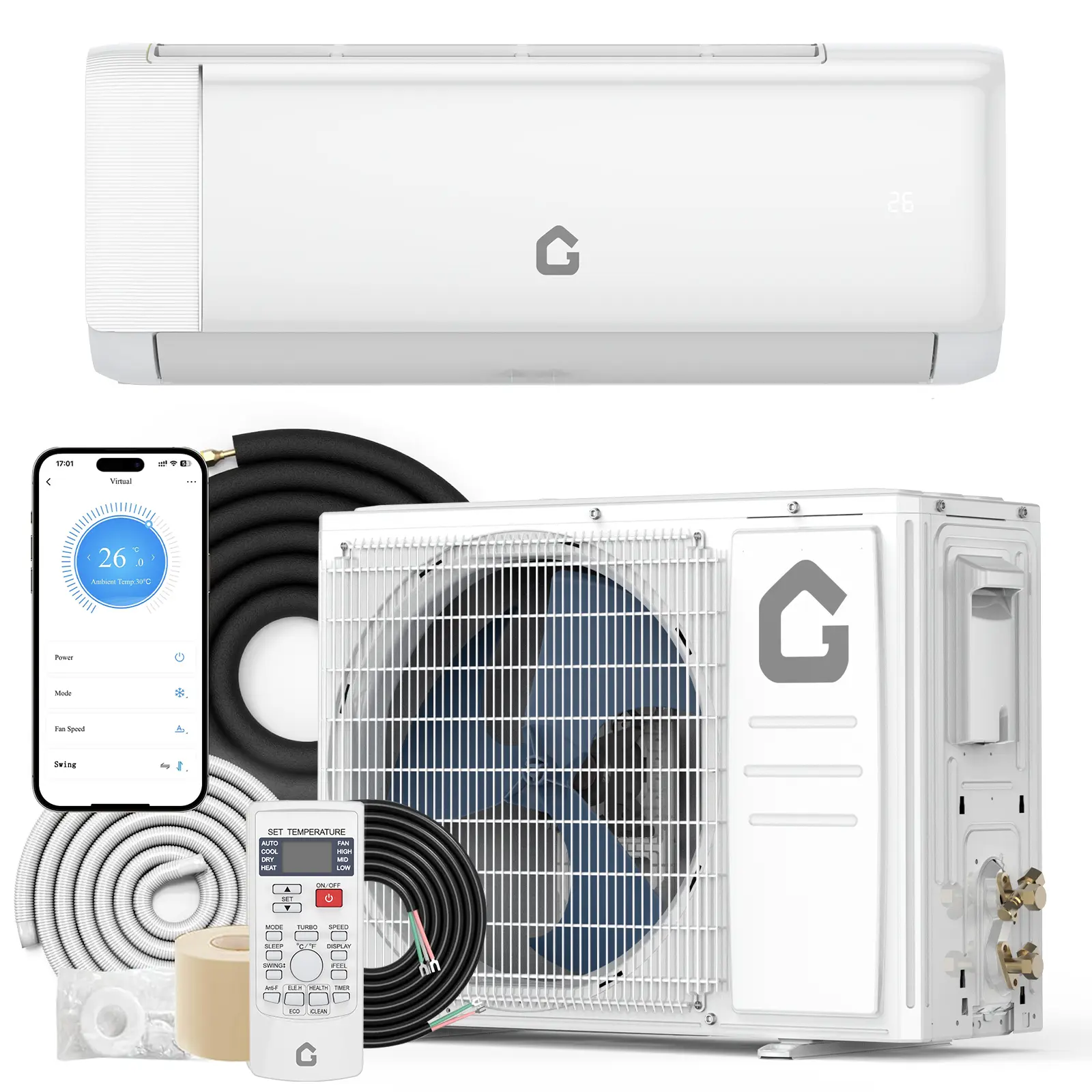12,000 BTU High-Efficiency Mini Split Air Conditioner & Heat Pump – 22 SEER 115V Ductless Inverter System, Energy Efficient Certified – WiFi & Alexa Compatible – Includes Complete Installation Kit & Remote Control – Cooling and Heating for Rooms Up to 550
