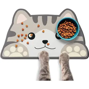 Grey Cat Food & Water Mats - Absorbent Pet Feeding Placemats 17.7 * 9.8 inch