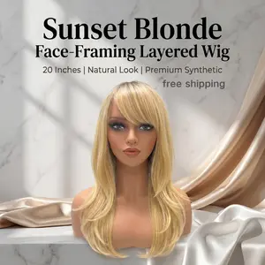Blonde Highlight Wig Synthetic Long Straight Glueless Wigs Lady Music Festival