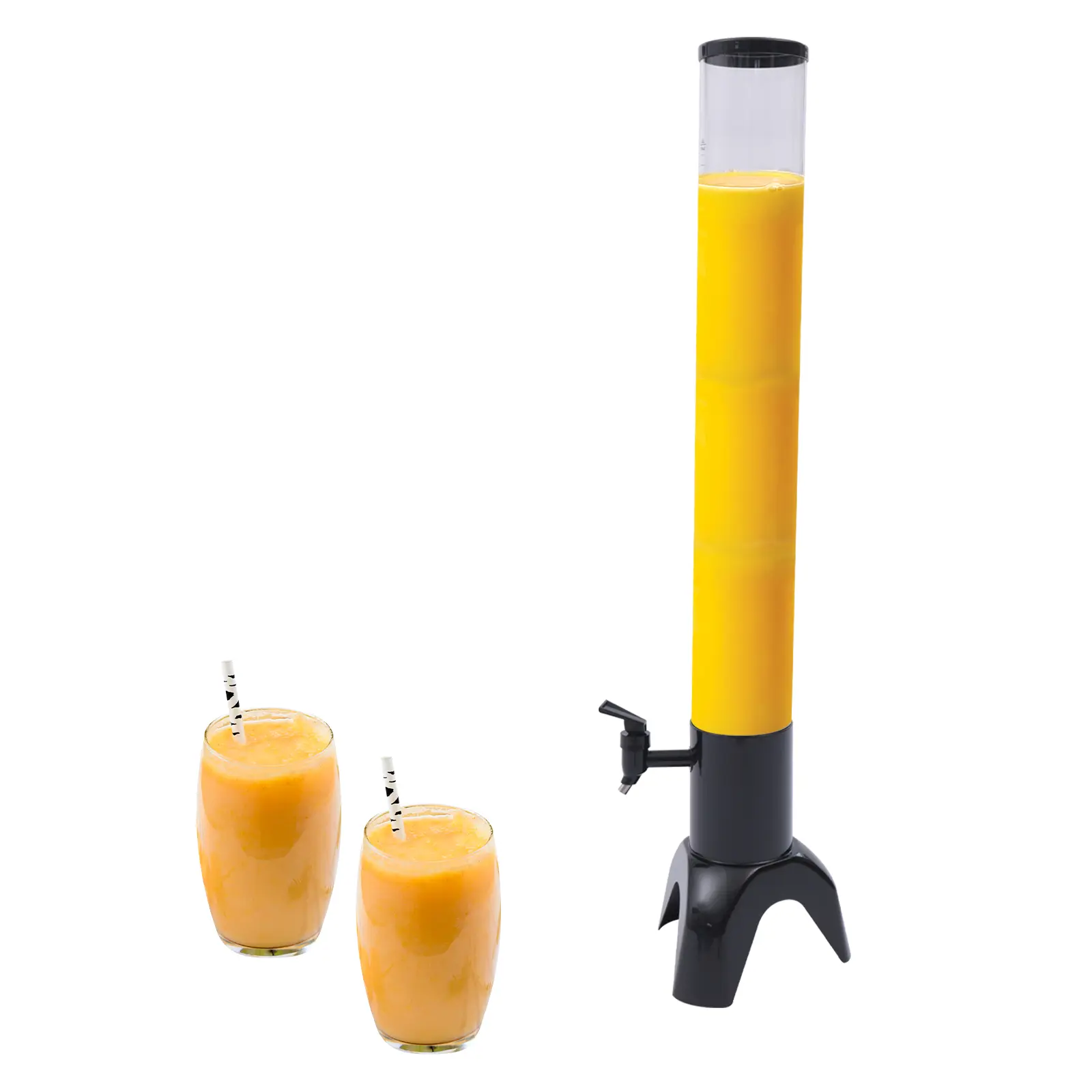 Beer Tower Dispenser 3L 100oz Large Capacity Clear Liquor Tower with Removable Ice Tube PC Material Slender Design Stainless Steel Tap for Party Bar Restaurant Home Use Tabletop Drink Dispenser