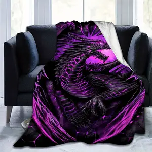 1pc Gothic Dragon Print Flannel Blanket, Soft & Comfortable Polyester Square Blanket, 250-300 g/ ㎡   All-Season Lodge Style, for Home Picnic, Gift