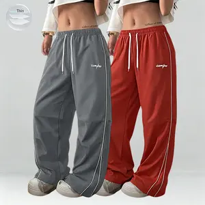 Pack of 2 - Women's Thin Summer Sweatpants, Light and Soft, Women's Loose Casual Pants Grey Side Stripes with Gold Trim Strips Comfortable Design Sports Casual Bottom Sports Bottom Gym Clothing, Hip-hop Pants