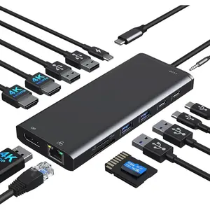 USB C Docking Station - Dual/3  Triple Display, 2X HDMI 4K, DP, Ethernet, 6 USB, PD, SD/TF, Audio, Adapter 14 in 1 for