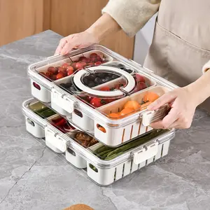 4 Compartment Refrigerator Storage Container with Lid, Durable Multi-Functional Food Organizer, Ideal for Home Camping Meal Prep Vegetable Storage