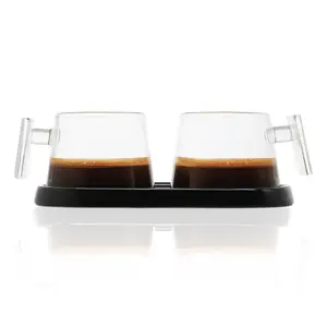 Pure Over All-Glass Espresso Cup Set, two 3.5oz cups – Non-Toxic, Artist Designed – Ceramic Coaster Included, Plastic-Free