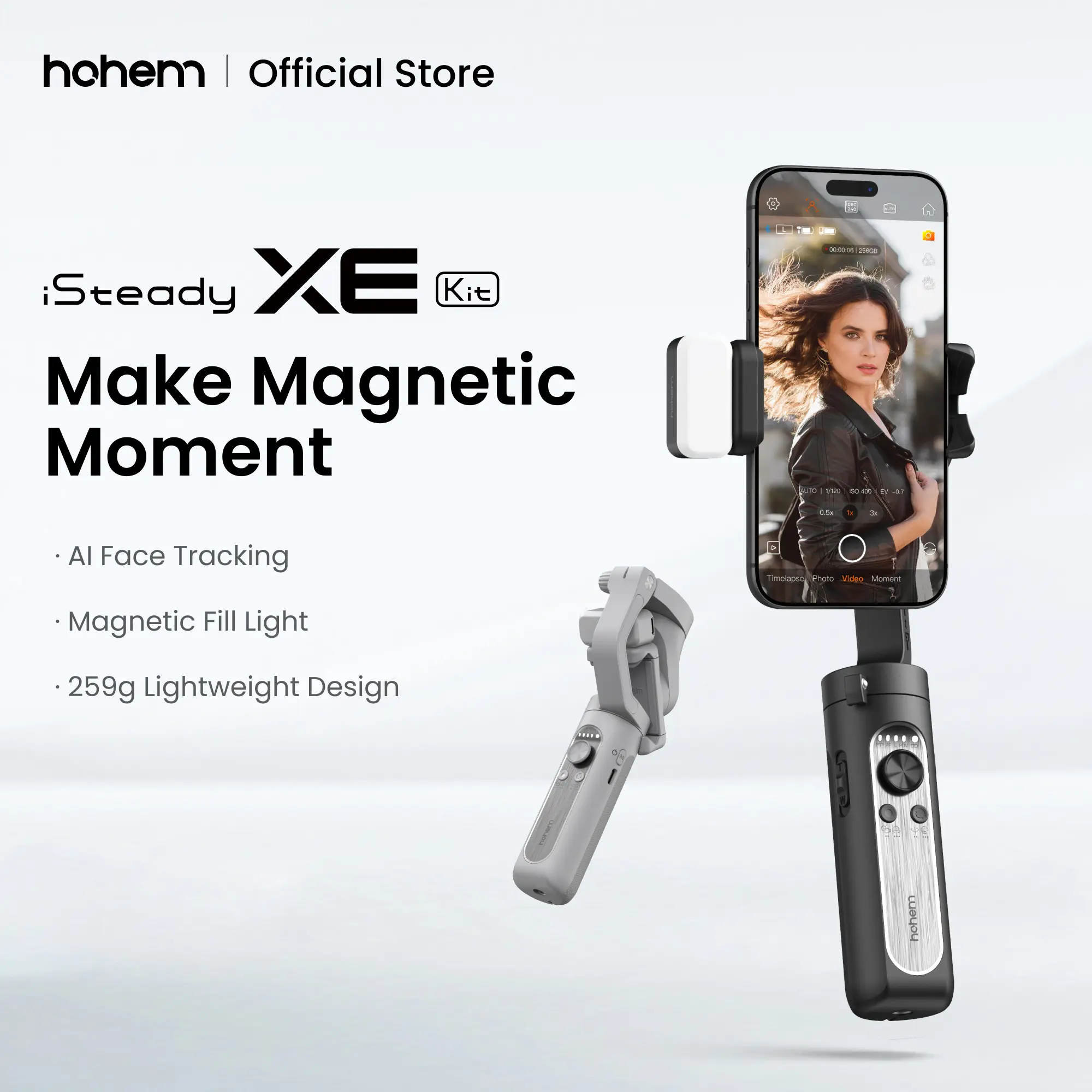 【DealsForYouDays】Hohem iSteady XE Kit Gimbal Stabilizer for Smartphone, 3-Axis Gimbal for iPhone & Android with Magnetic Adjustable Fill Light, Portable & Foldable Stabilizer for Video Recording