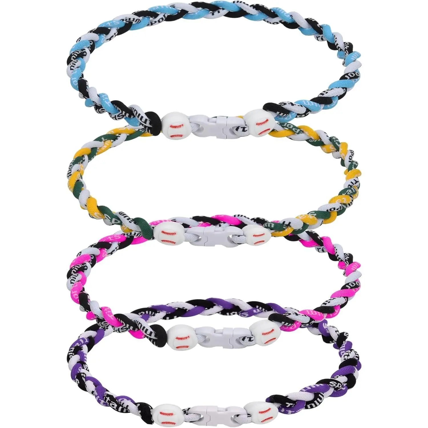 4 Pieces Baseball Necklaces for Boys,Three Braided Rope Tornado Sports Titanium Necklaces,Christmas Gifts Baseball Accessories Drip