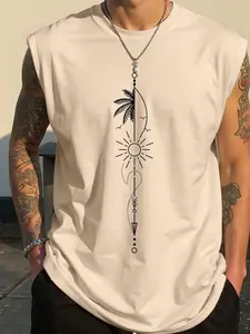 Unisex Sun Print Vest, Fashionable Streetwear, Casual Vintage Style, Comfortable Campus Wear, Versatile Natural Fit