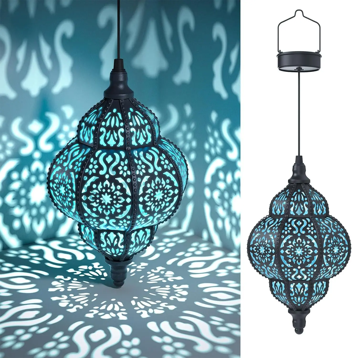 Hapjoy Hanging Solar Lantern - Waterproof Plastic Moroccan Outdoor Decor, Solar-Powered Garden Light for Patio, Pathway Home Improvement Decorative Lighting (1, Black)
