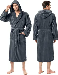 Mens Robe with Hood, Luxury Plush Fleece Hooded Mens Bathrobe, Spa Bath Robe for Men
