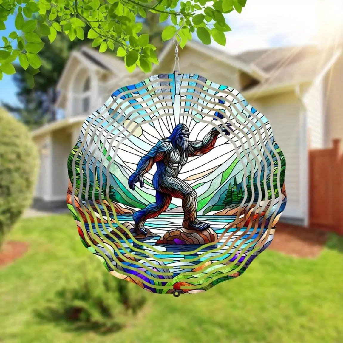 Stainless Steel Bigfoot Design Wind Spinner, 10 Inch 3D Outdoor Garden Decor, Garden Accessories, Exterior Decorative Statues Sparkly Wind Catcher, Yard Patio Farm Kinetic Sculpture, Metal Sculptures, Gift for Men Women Metal Outdoor Statue