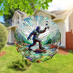 Stainless Steel Bigfoot Design Wind Spinner, 10 Inch 3D Outdoor Garden Decor, Garden Accessories, Exterior Decorative Statues Sparkly Wind Catcher, Yard Patio Farm Kinetic Sculpture, Gift for Men Women