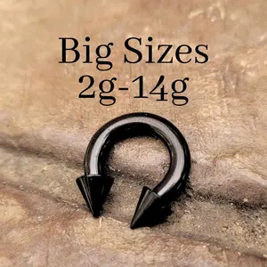Single Black Spike Cone Horseshoe Large Barbell Septum Ring Stretching jewelry Steel 2g 4g 6g 8g 10g 12g 14g piercing nose big gauge wide
