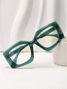 Fashionable retro women's large-frame square blue light blocking glasses, color-block frame, free carrying case included