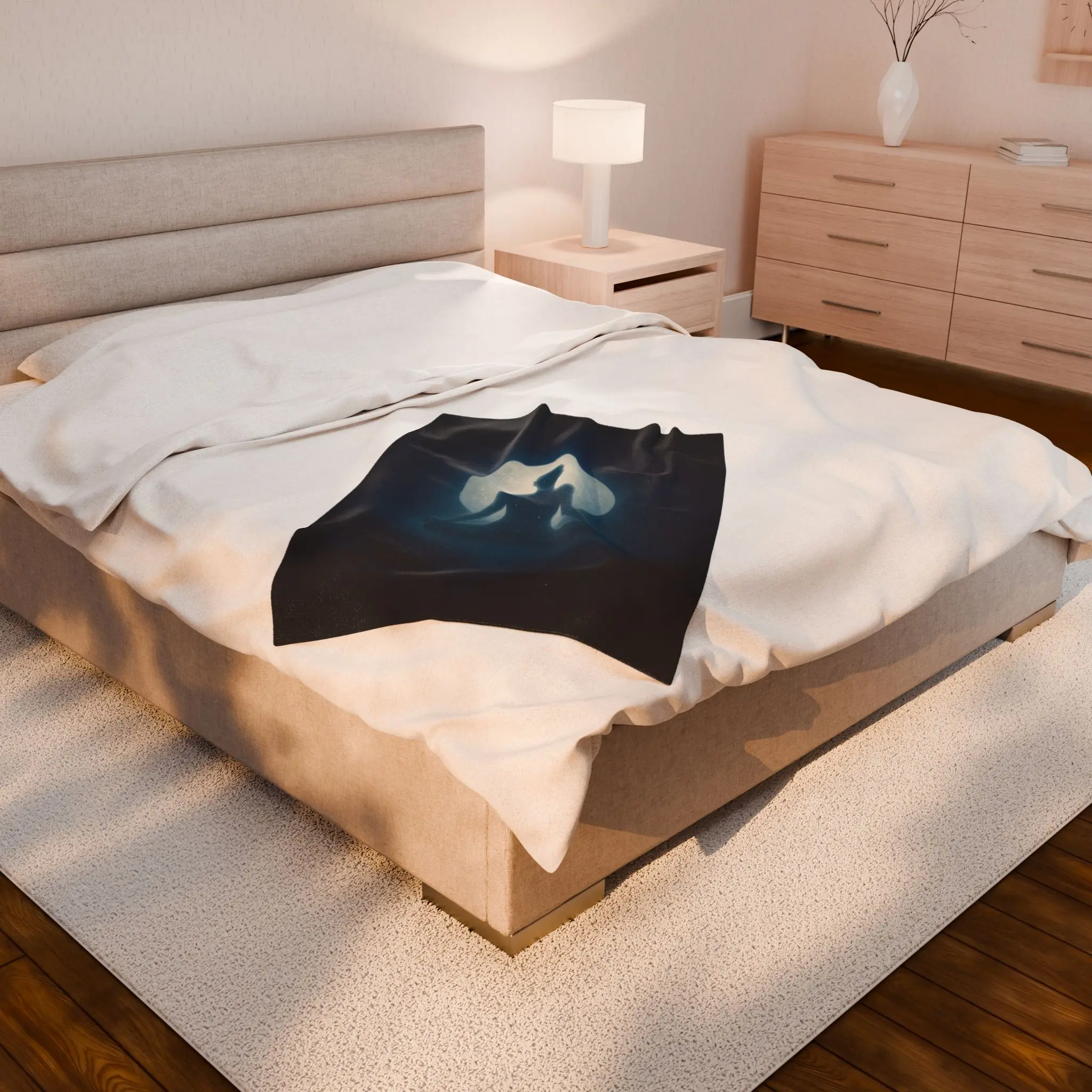 Meditating Silhouette Moon Velveteen Plush Blanket | Spiritual Meditation, Celestial Yoga Throw