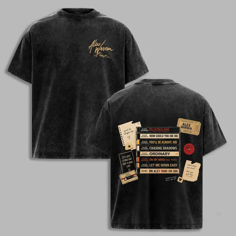 Alex Warren Shirt – Indie Pop Collage Tee |   Bloodline & You’ll Be Alright Kid Graphic Vintage Washed Tee, alexwarren, findingfamilyontheroad, tourtee, concertmerch, vintagetee, graphictshirt, streetwear, y2kfashion, washtee, trending, Fabric, Seamless,,