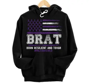 Personalized Purple Up Military Child Month BRAT Born Resilient And Tough Pullover Hoodie