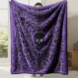 Super soft flannel milk velvet blanket anti-static all season universal blanket, suitable for beds, sofas, offices, travel, camping skeleton patterns, machine washable, non fading, polyester, modern style