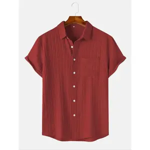 Men's Solid Color Shirt, Casual Short Sleeve Button Up Top for Summer, Men's Clothes for Daily Wear
