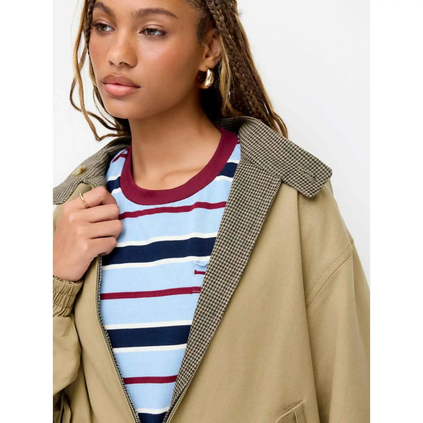 Cider Reversible Cotton-blend Stand Collar Houndstooth Oversized