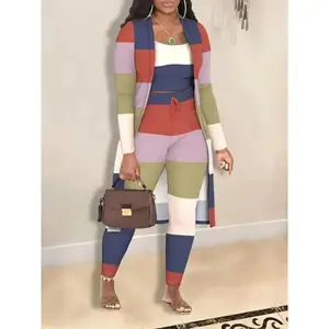 Three-piece Set Fashion Printed Jacket and Trousers with Suspenders Casual Home Wear