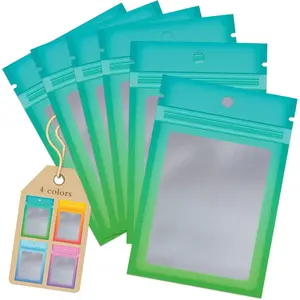 100-pack smell-proof resealable mylar bags - clear zipper pouches for food, jewelry, eyelash gloss storage (2.7"x3.9", blue/green) Organiser