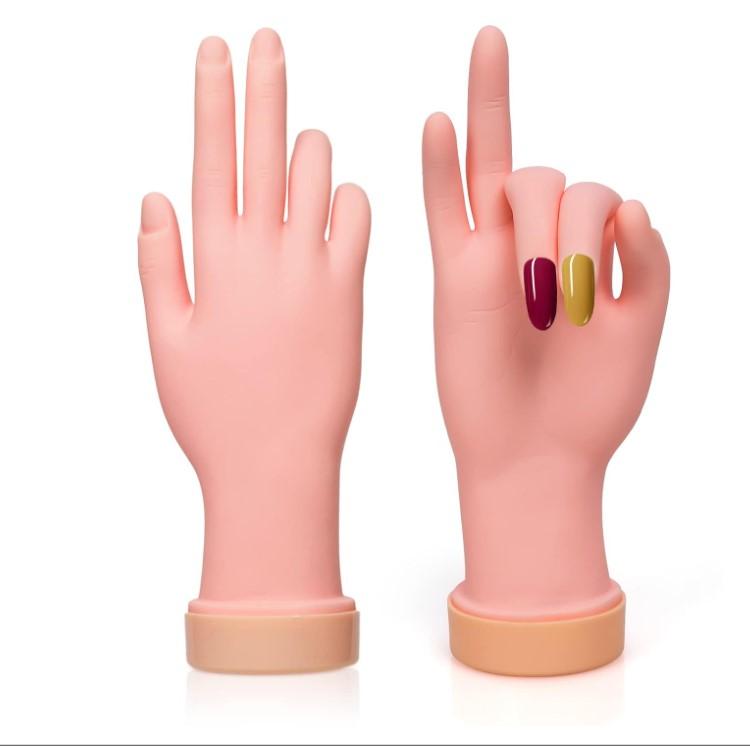 2 Pack Right Hands Practice Nail Tips Art Trainer Training Hand Tool Flexible Bendable Movable Fake Mannequin Manicure Tool