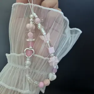 Cute Beaded Phone Charm Strap | Kawaii Wrist Strap for Phone, Camera & Bag | Aesthetic Pastel Accessories