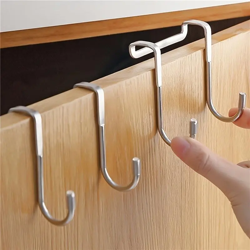 Stainless Steel Double Hook Holder, Dual Hooks, 1 Count Over The Door Hanger for Clothes and Drawers, Kitchen Utensil Hook, Home Organizer, U Shaped Hook, Convenient Hook