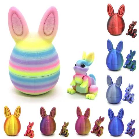 3D Printed Easter Eggs with Bunny Inside,Easter Basket Stuffers,Articulated,Flexible,Easter Gifts Home Executive Desk Decor,Easter Surprise Rabbit Eggs