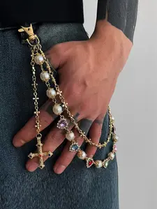 Unisex Pearl Cross Jeans Chain Bling Chain   Vintage Y2K Rhinestone Pants Chain for Men & Women     Streetwear Fashion Accessory
