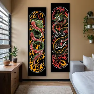 Dragon & Serpent Pattern Wall Tapestry, 2 Counts/set Traditional Mythical Animal Totems Long Narrow Banner Tapestry, Wall Hanging for Bedroom and Living Room, Decor, Tapestry Wall Mural