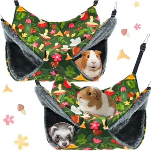 2Pcs Straps are Adjustable Guinea Pig Rat Hanging Warm Plush Hammock Ferret Cage Accessories for Small Animals Chinchilla Sugar Glider Ferret Squirrel（Green Mushroom）