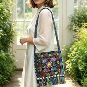 Women's Ethnic Bohemian Crossbody Bag - Gym & Outdoor Shoulder Bag with Embroidery, Tassels, Versatile Design