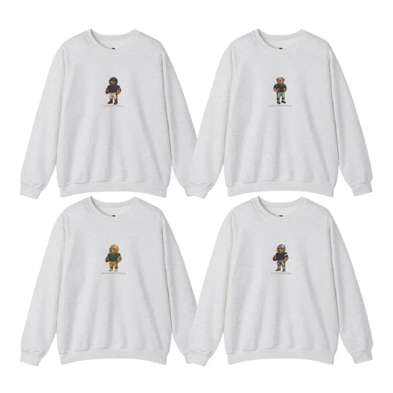 Vintage Football Teddy Bear Crewneck Unisex Sweatshirt for Women & Men Ash Color Long Sleeve Perfect Gift for Football Fans